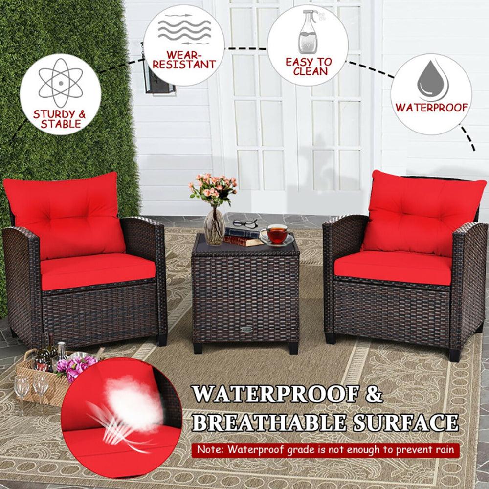 Set di Mobili da Patio in Rattan a 3 Pezzi con Cuscino LavabileEX-STOCK Canada