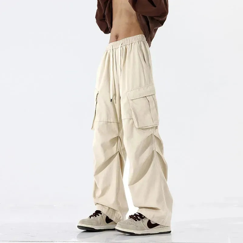 Overalls Men's Retro Trendy Pleated Straight-leg Baggy Cargo Pant Trousers Casual - EX-STOCK CANADA