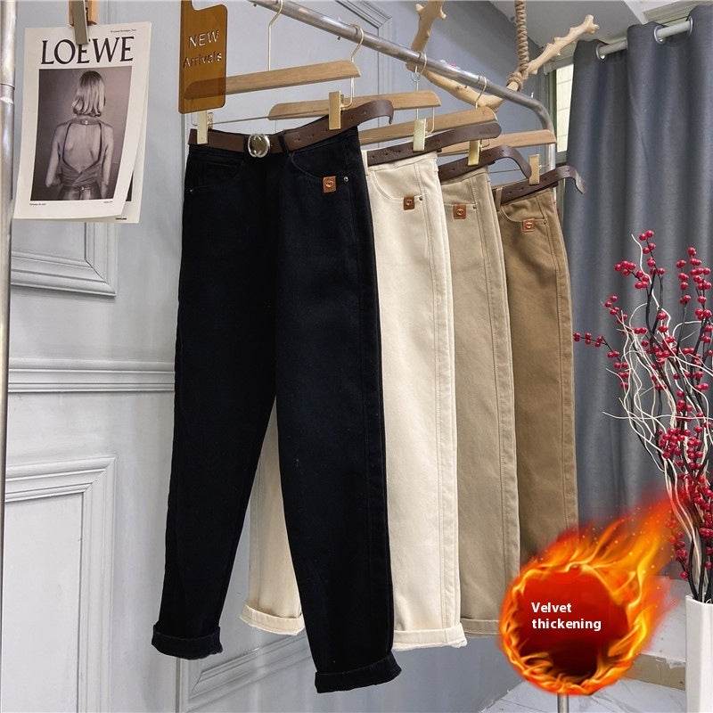 Plus Size Women's High Waist Denim Thick Trousers - EX-STOCK Canada