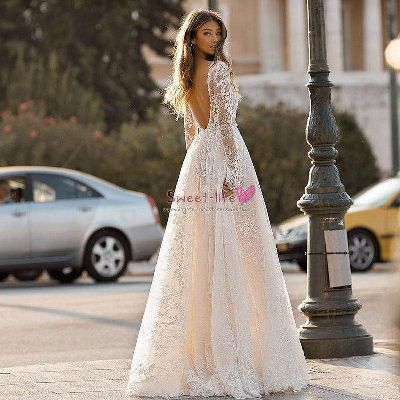 Women's Wedding Dress Lace Long Sleeve Dinner Party Gown EX-STOCK Canada
