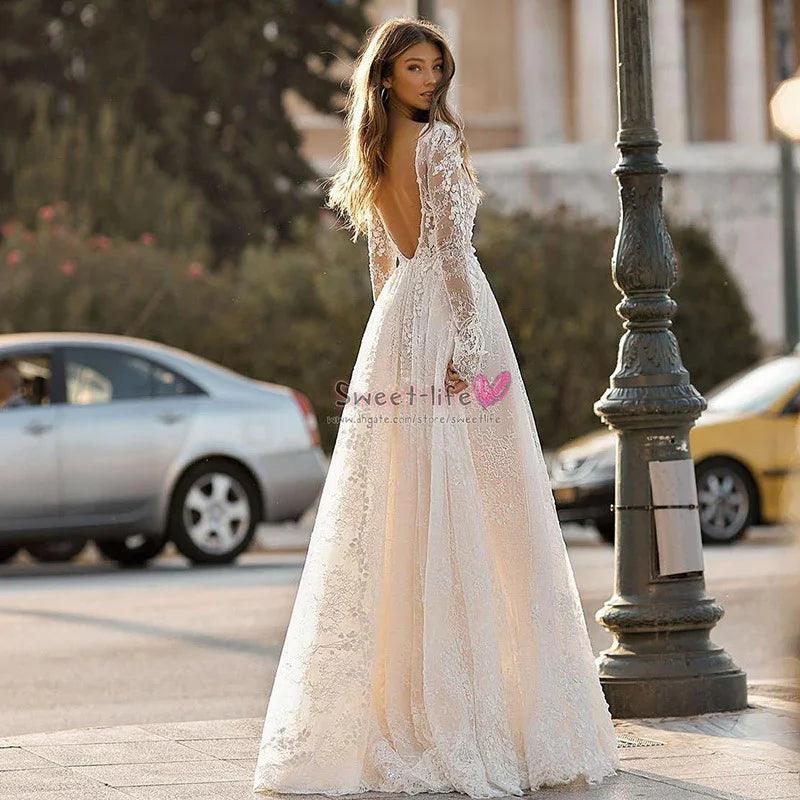 Vestido de Fiesta de Noche con Encaje y Mangas Largas para Boda de MujerEX-STOCK Canada