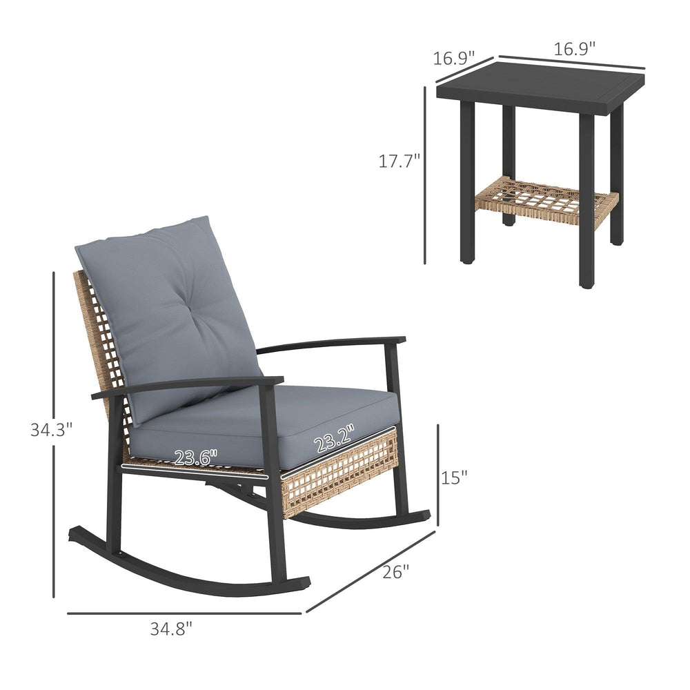 3-teiliges Bistro-Set, Patio-Rattan-Möbelset mit gesteppter Knopfpolsterung, Rattan-Schaukelstühle, Couchtisch, GrauEX-STOCK Canada