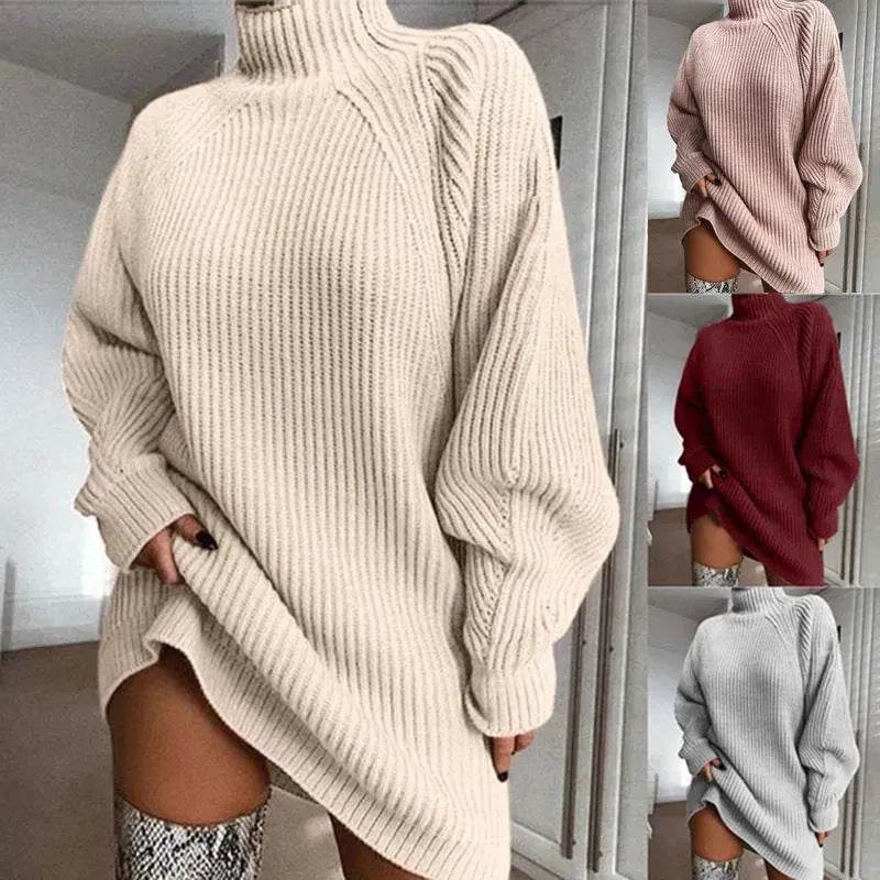 Winter Solid Mini Jumper Dress Turtleneck Sweater Dress - EX-STOCK Canada
