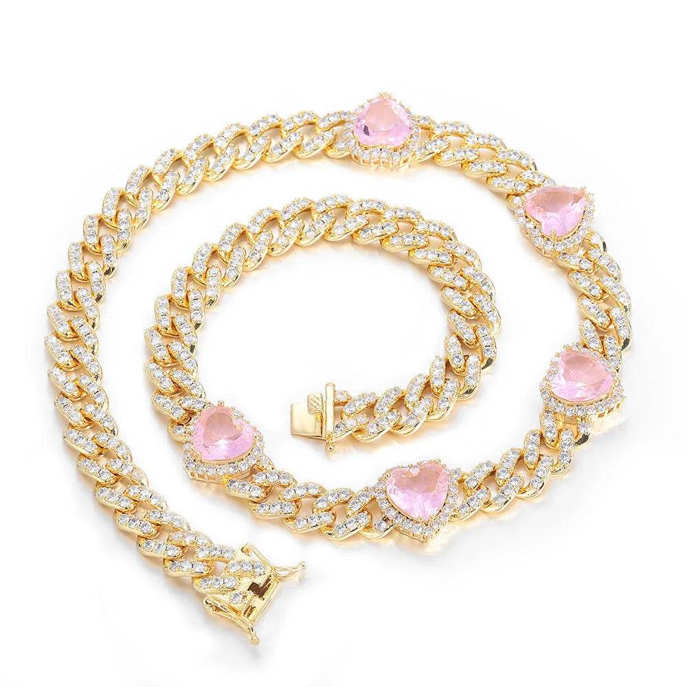 Cuban Link Chain Peach Heart Women's Necklace - EX-STOCK Canada