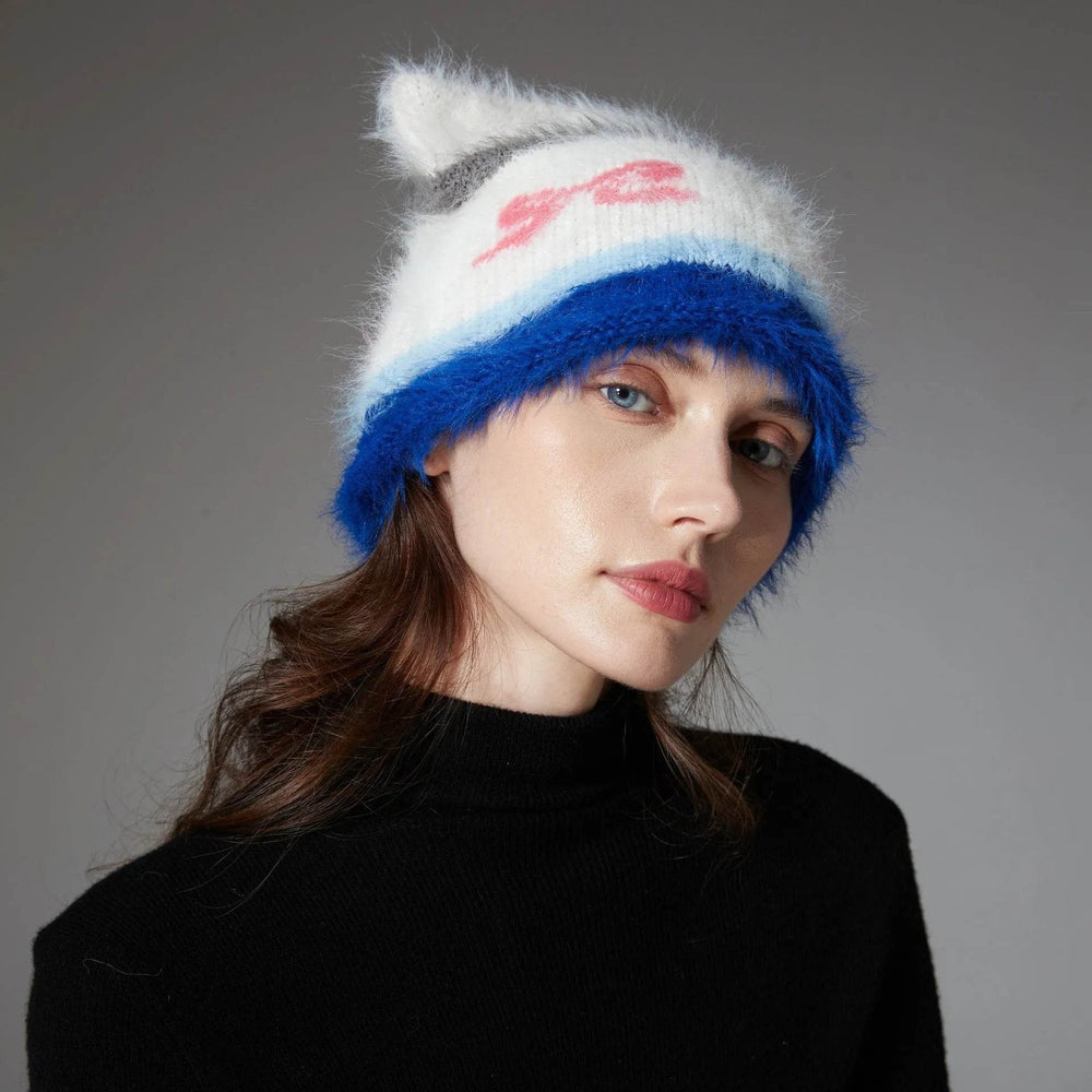 Cute Cat Ears Knitted Hat Earflaps Slipover Woolen Cap Beanies - EX-STOCK Canada