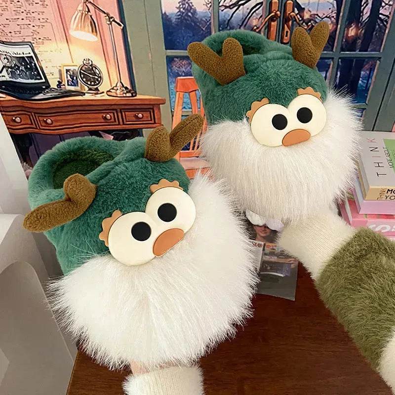 Cute Cartoon Christmas Deer Cotton Shoes Winter Indoor Floor Home Slippers Half-covered Heel Warm Plush Shoes Women - EX-STOCK Canada