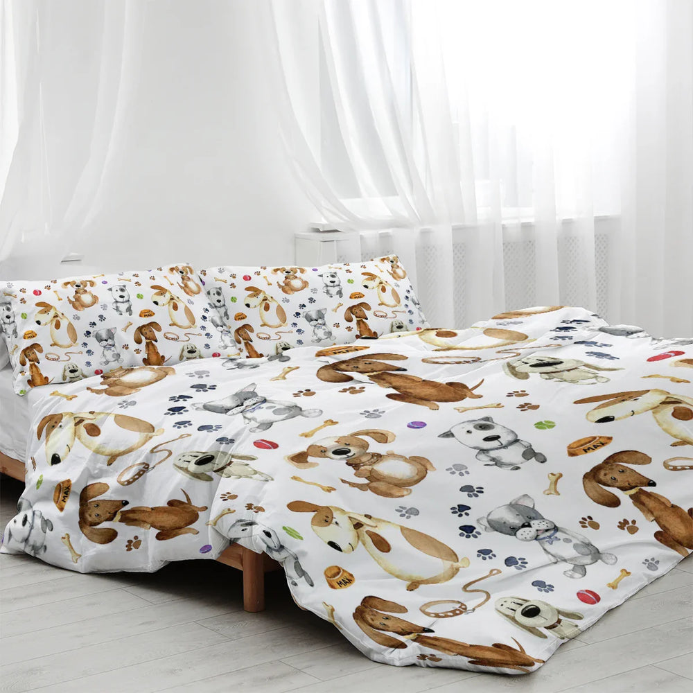 Kids' Duvet Cover Sets Animals Pastel Duvet Covers Cartoon Dogs Paws Pattern Bed Sets 3 Pieces 1 Duvet Cover And 2 Pillow Cases Cute Puppy Dogs Bedding For Kids EX-STOCK Canada