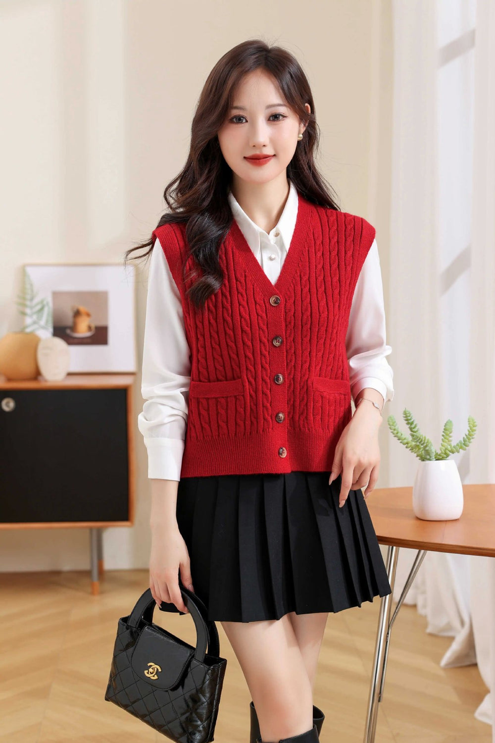 Women's V-neck Twist Knitted Vest EX-STOCK Canada