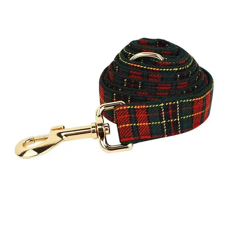 Christmas Pet Collar Plaid With Green Background Dog Rope Leash Suit - EX-STOCK Canada