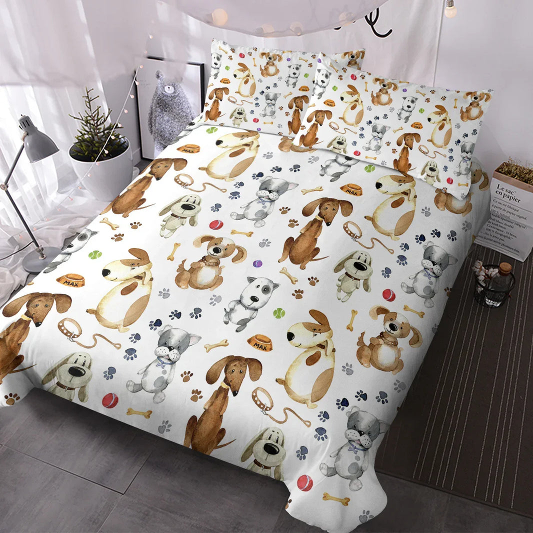 Kids' Duvet Cover Sets Animals Pastel Duvet Covers Cartoon Dogs Paws Pattern Bed Sets 3 Pieces 1 Duvet Cover And 2 Pillow Cases Cute Puppy Dogs Bedding For Kids EX-STOCK Canada