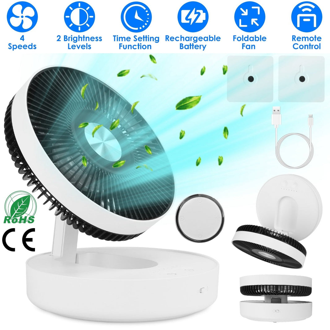 Foldable Rechargeable LED Desk Fan Wall Mounted Fan With Magnetic Remote Hanging Oscillating Fan With 4 Speeds 2 Brightness Time Setting Automatic Rotation EX-STOCK
