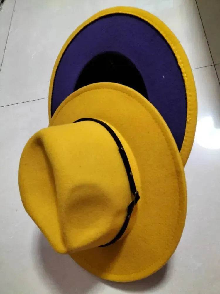 European And American Popular Woolen Top Color Matching Flat Brim Fedora Jazz Hat - EX-STOCK Canada