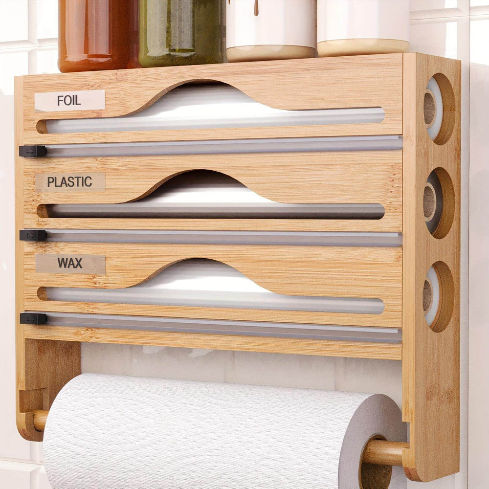 3 grid Bamboo Wood Wall Mounted Food Wrap Dispenser - EX-STOCK Canada