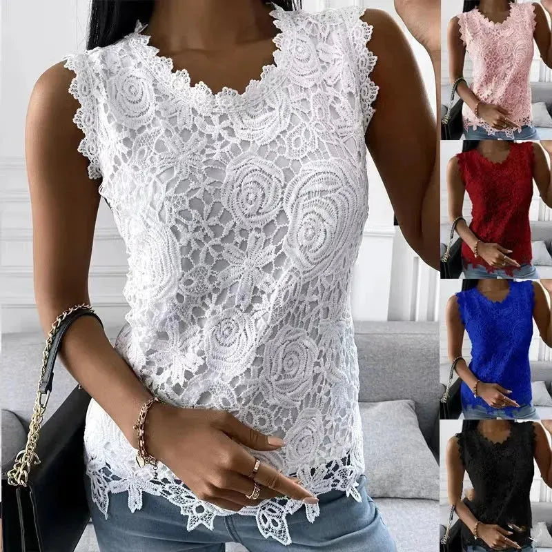 Elegant Women Summer Flowers Lace Blouse top - EX-STOCK CANADA