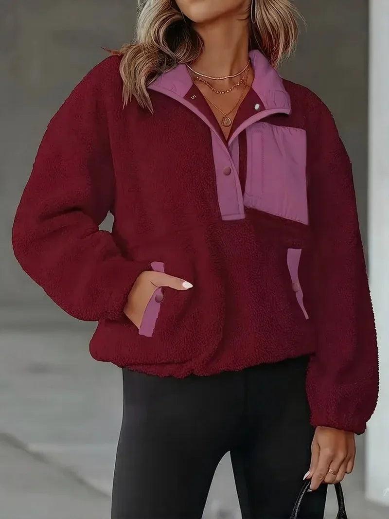 Women's Fashion Sweatshirt Fleece Stand Collar Zipper Pocket Top EX-STOCK Canada