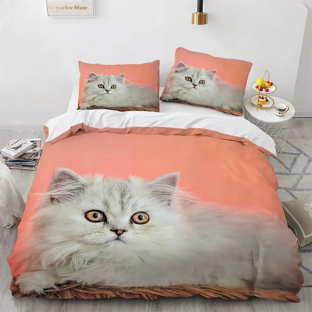 White Cute Cat Bedding Set Girl Ladies Bedroom Comfort Duvet Cover EX-STOCK Canada