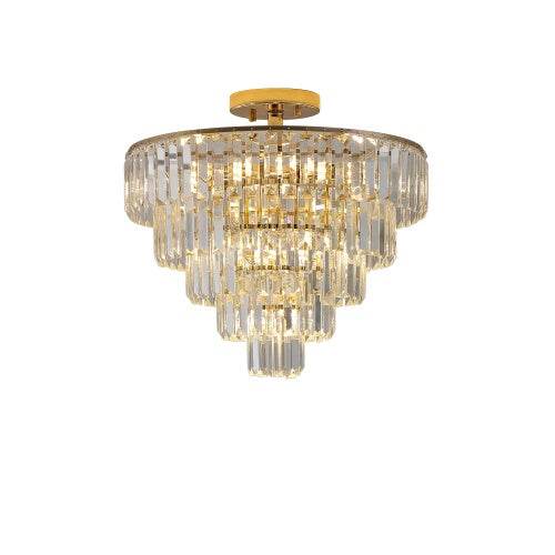 Golden Crystal Chandelier, 5-layer Round Semi-recessed Chandelier Lamp, Large Modern Luxury Chandelier, Suitable For Living Room, Dining Room, Bedroom, Corridor - EX-STOCK Canada