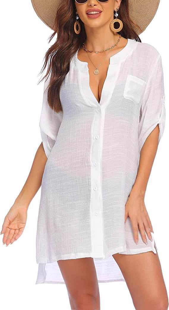 European And American Sun Protection Women Beach Linen Shirt dress - EX-STOCK Canada