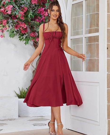 Spring Summer Sleeveless Floral Bohemian Corset flow Slit Midi Dress - EX-STOCK Canada
