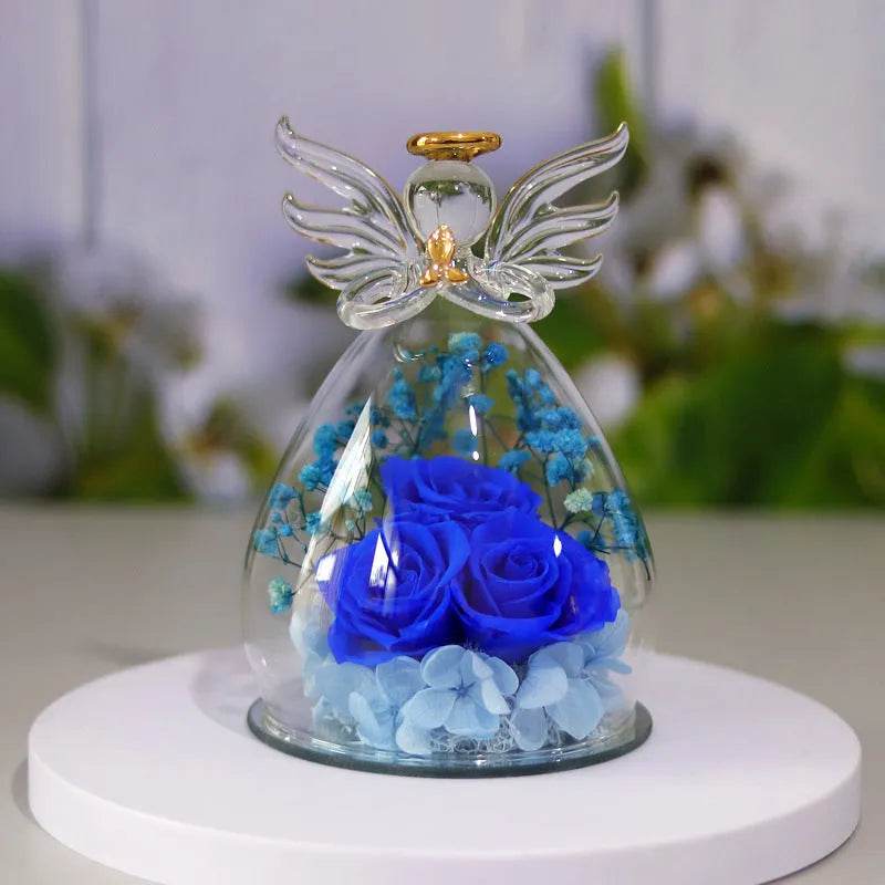 Eternal Flower Gift Box Angel Glass Cover Dried Rose Gift Box For Christmas New Year Valentine's Day Home Decor - EX-STOCK Canada