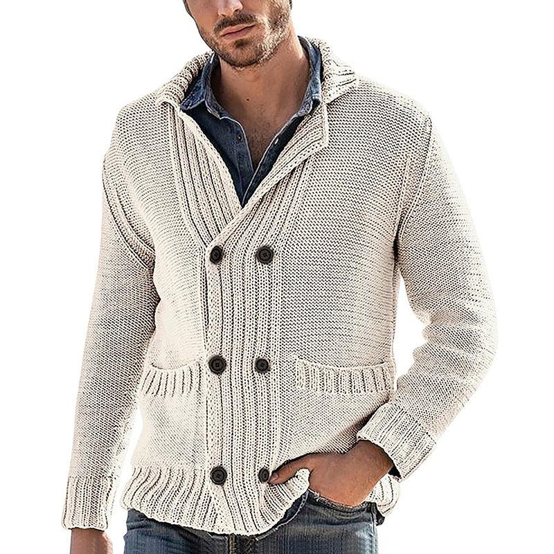Chaqueta de punto para hombre de manga larga con solapa y color sólidoEX-STOCK Canada