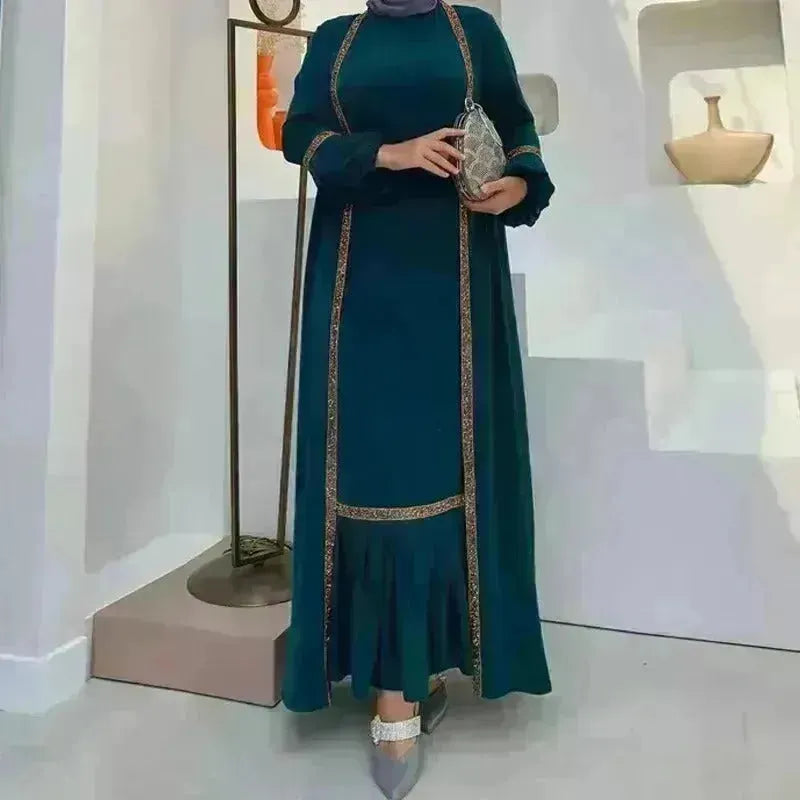 Elegante due pezzi per abito da biancheria da biancheria arabomen Abaya e Kimono Abaya Open Front Abaya per le donne arabi di Middle Easter Arab