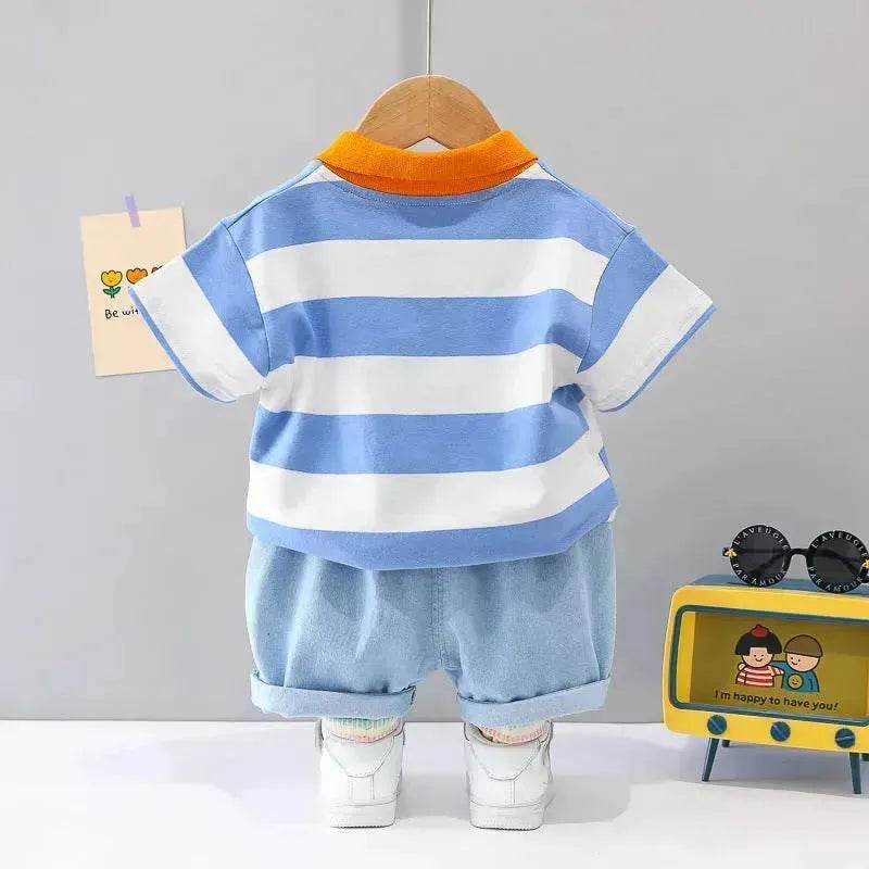 Boys' Summer Short Sleeve Korean Style Lapel Polo Shirt and Short Pant Two piece for boys - EX-STOCK Canada