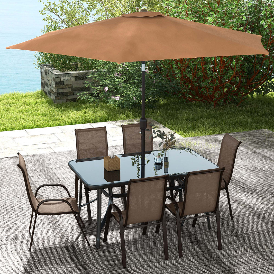 8 Pieces Patio Furniture Set with 9Ft Patio Umbrella, Outdoor Dining Table and Chairs, Light Mixed Brown EX-STOCK Canada