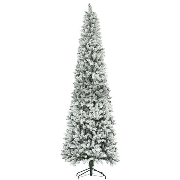 9ft Pencil Christmas Tree, Flocked Tree With 1277 Branch Tips And Metal Base For Home, Indoor, Holiday EX-STOCK Canada