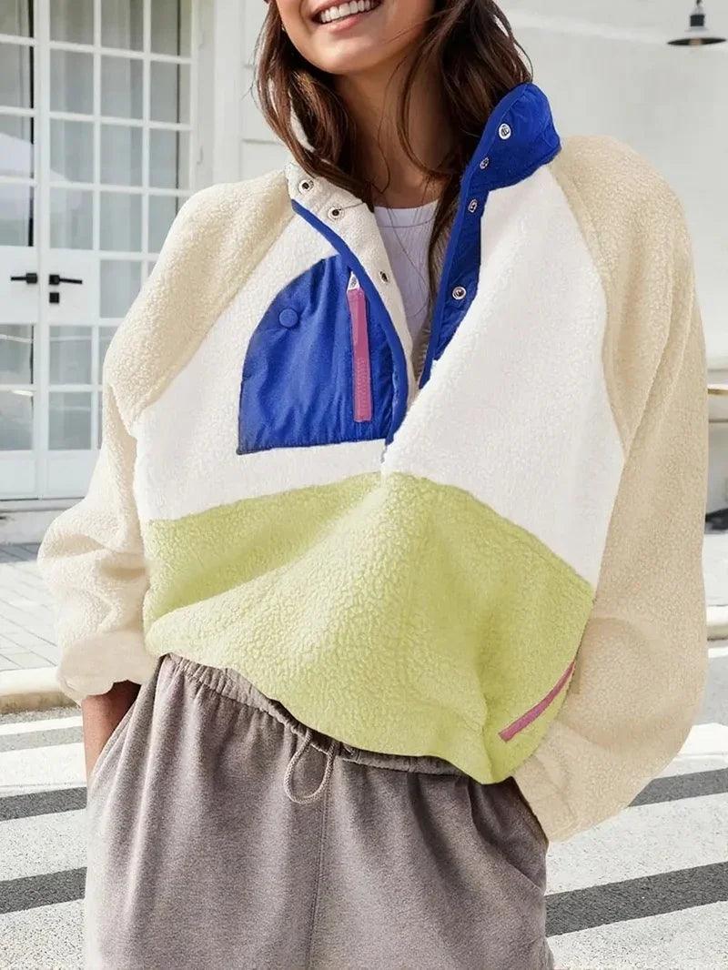 Women's Fashion Sweatshirt Fleece Stand Collar Zipper Pocket Top EX-STOCK Canada