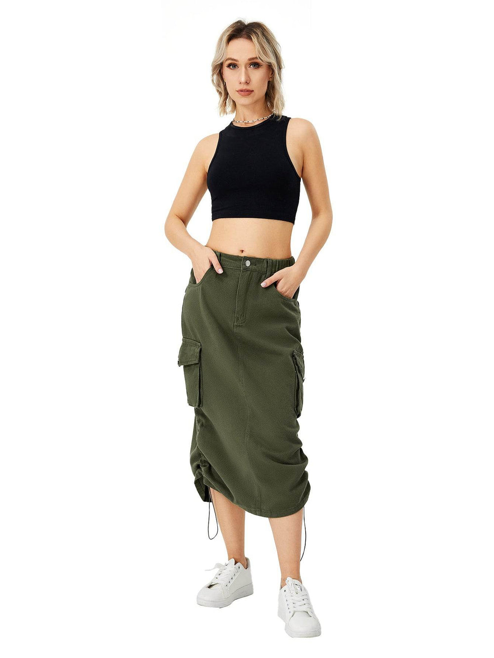 Women Casual Street wear High waisted Pencil Midi Cargo Skirt - EX-STOCK Canada