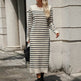 Slim Striped Printed Long Cashmere Dress Autumn And Winter Long Sleeve Dresses For Women - EX-STOCK Canada