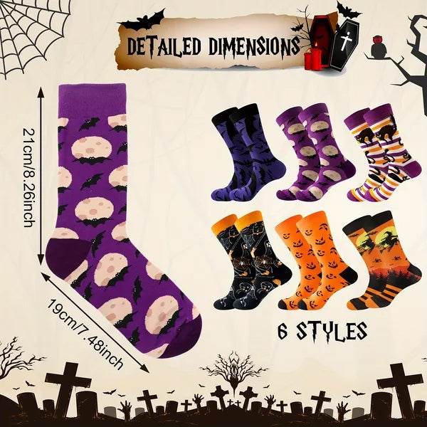 6 Pairs Halloween Christmas Socks For Men Women Girls Funny Pumkin Spider Black Cat Cotton Sock Set - EX-STOCK Canada