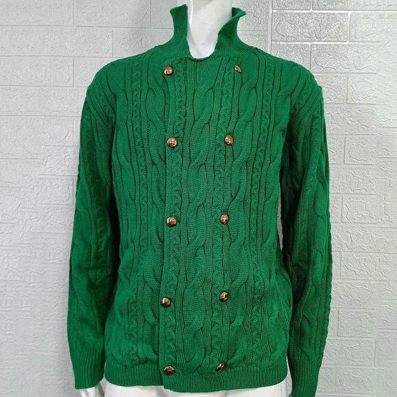 Men's Pure Color Half Collar Double-breasted Knitted Sweater Coat - EX-STOCK Canada