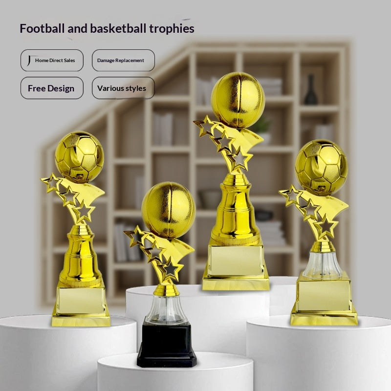 Kids Sports Star Trophy – Football & Basketball Award, Gold Plastic (3 Sizes)