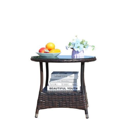 Muebles de Patio al Aire Libre 1 Mesa de Café Redonda con Vidrio Templado TransparenteEX-STOCK Canada