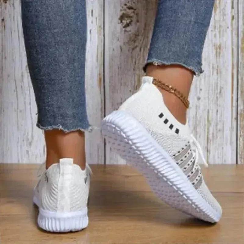 Casual Lace-up Mesh Sneakers Breathable Flying Woven Round Toe Walking Running Sports Shoes for Women - EX-STOCK Canada