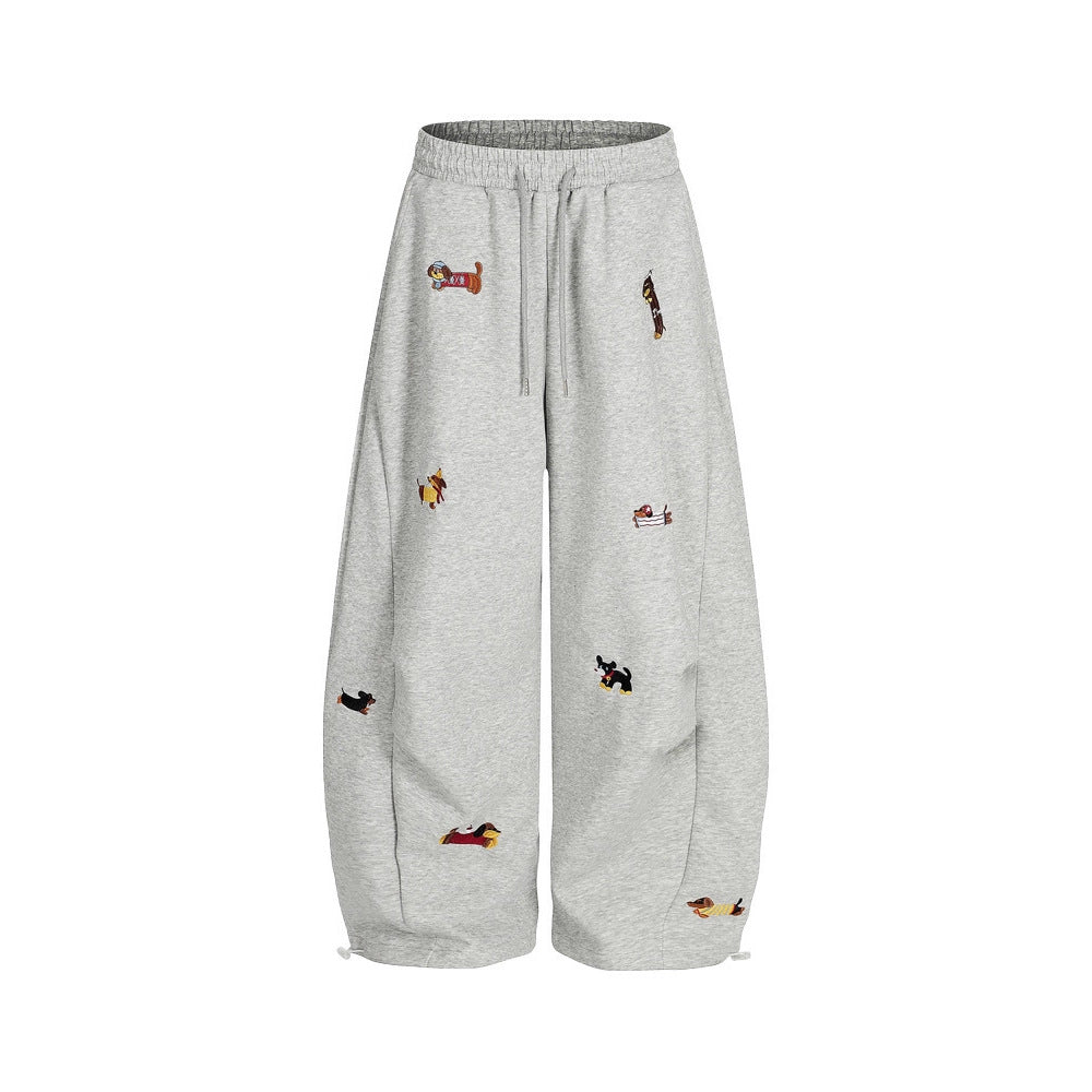 Lazy Sausage Dog Embroidered Machete Sweatpants Autumn Loose Casual