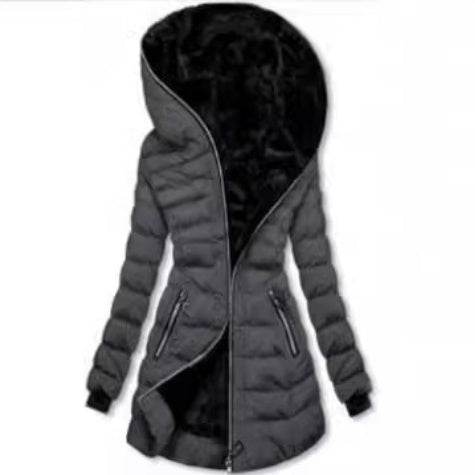 Hooded Warm Fleece Padded Jacket Mid-length Jacket Black Padded Jacket - EX-STOCK Canada