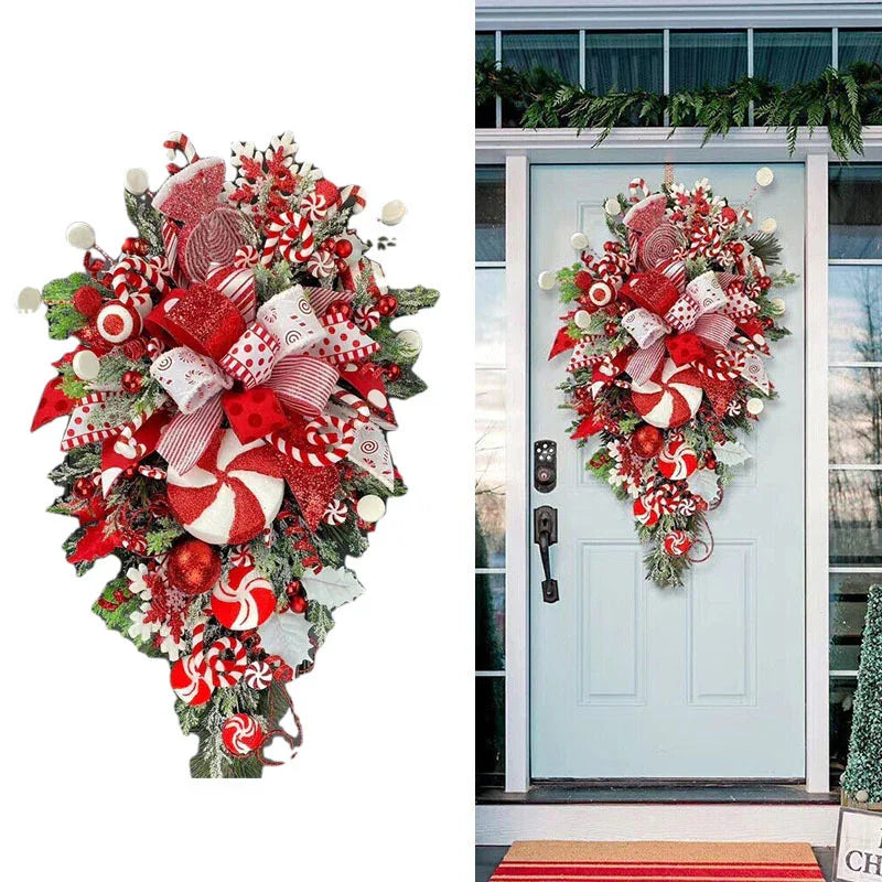Christmas Wreath Candy Upside Down Tree Garland Artificial Xmas Ornament Hpme Porch Window Door Wall Hanging Decoration EX-STOCK Canada