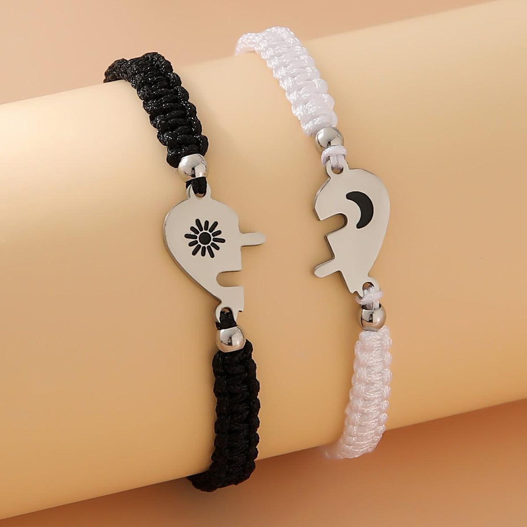 Pulseras de Pareja Amor Sol Luna Ajustables Tejidas a Mano - EX-STOCK Canada