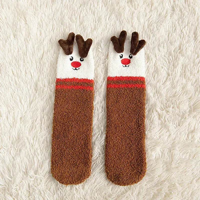 Child Christmas Socks Winter No-shedding Cute Elk Elk Santa Claus Snowman Sleeping Floor Coral Fleece Socks - EX-STOCK Canada