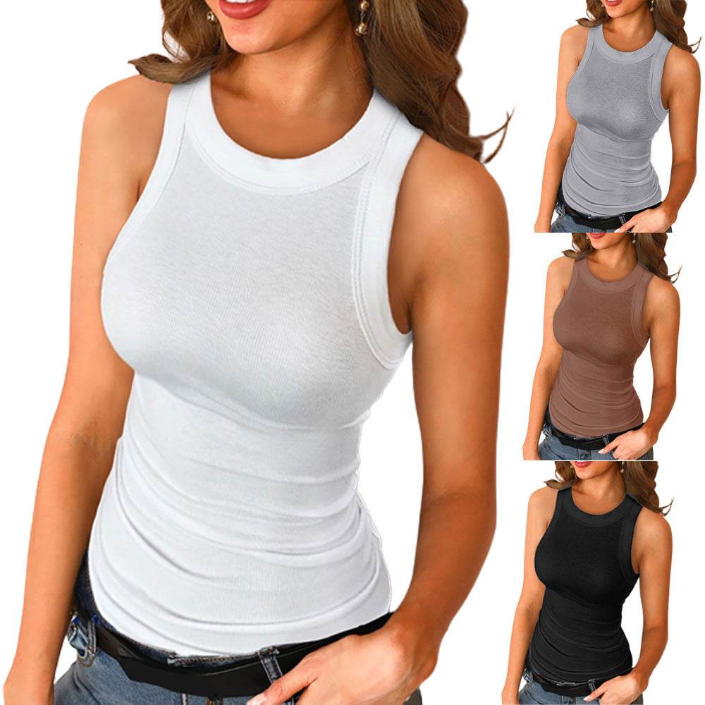 Basic Shirt Round Neck Sleeveless Tops Camisole Women Casual Sport Vest Summer - EX-STOCK Canada