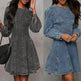 Elegant Patchwork Waist-slimming Women's Denim Long Sleeve Dress - EX-STOCK Canada