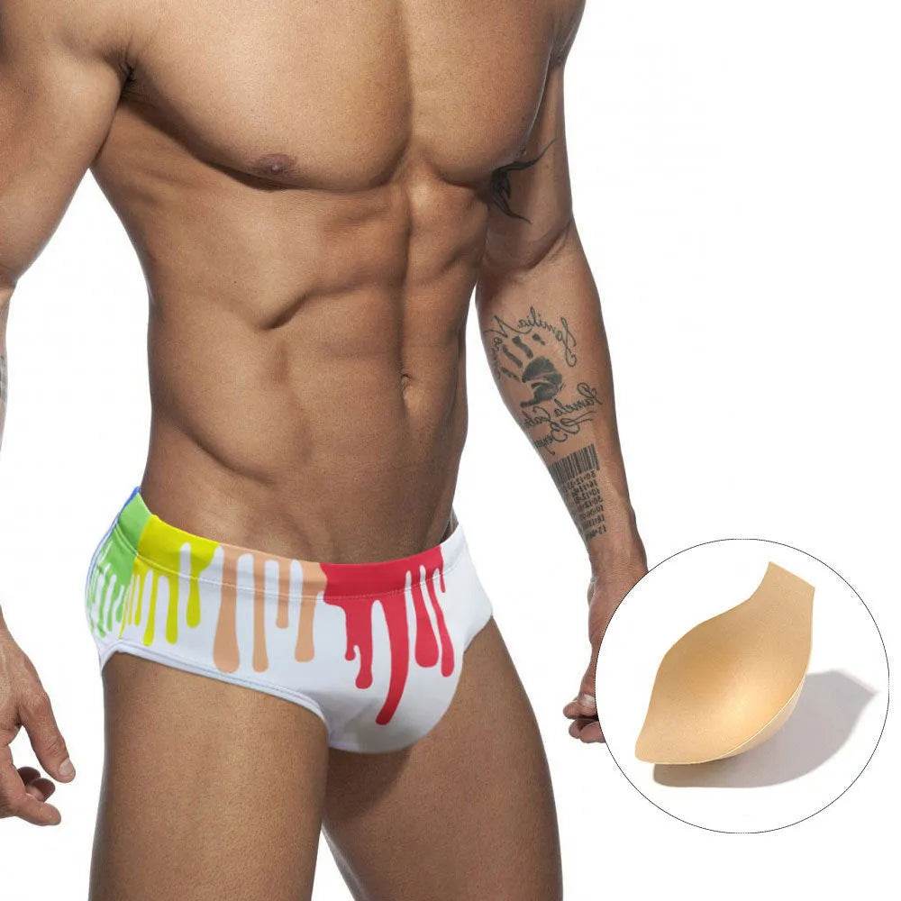 Men's Underwear Solid Color Printed Tape Cup Swim Briefs trunks - EX-STOCK Canada