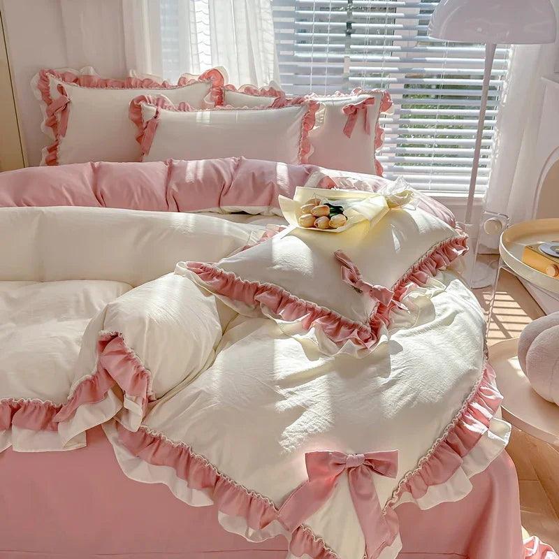 Solid Color Lace Bedsheet And Duvet Cover EX-STOCK Canada