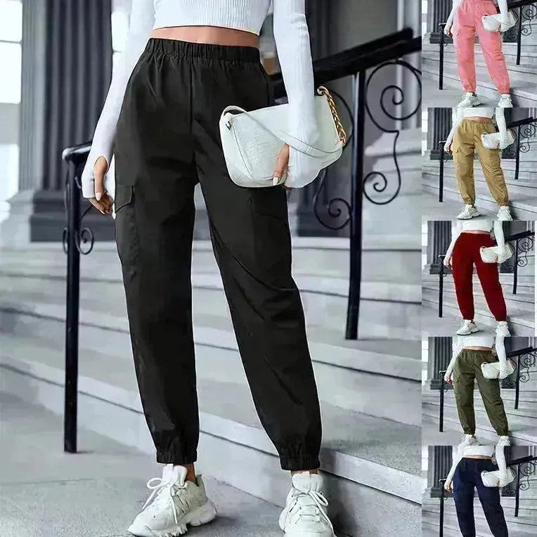 Nouveau pantalon de cargaison Fashion Pantalon de crayon à taille élastique multi-poche décontractée pour femmes