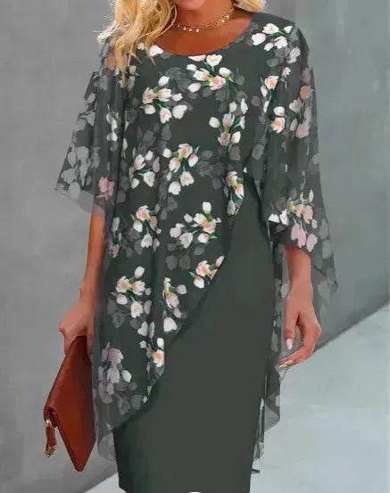 Printed Floral Chiffon Fashion Straight Cut Modest Dress - EX-STOCK Canada