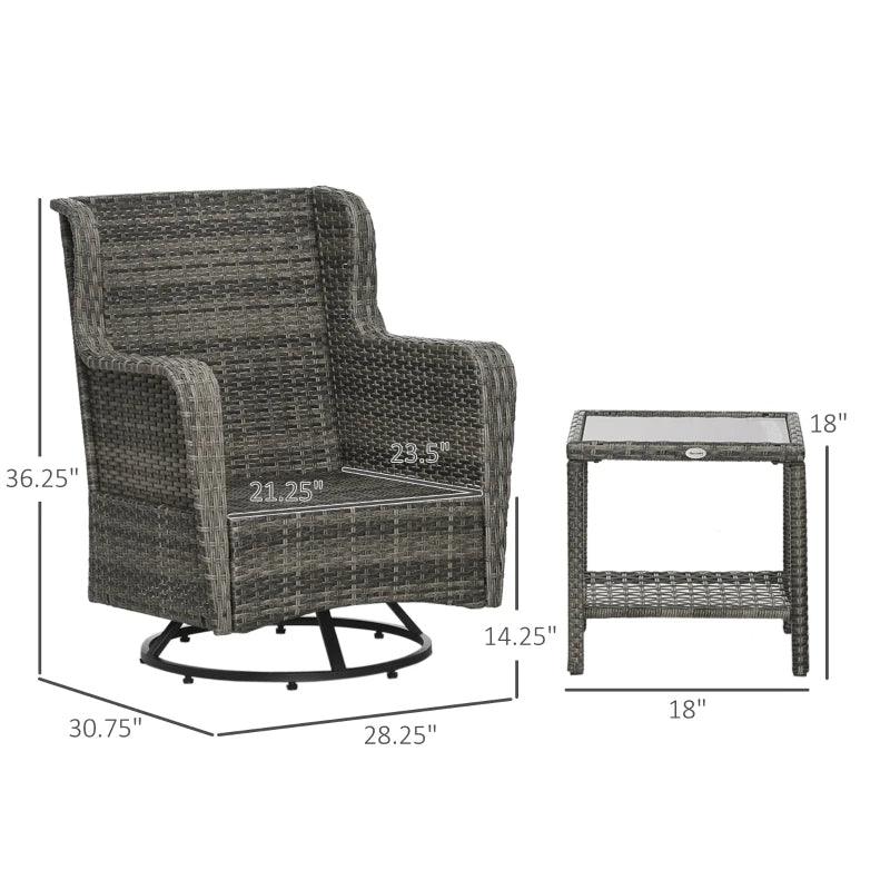 Patio Bistro Set, Porch Furniture With 360 Rotation & Rocking Function,, Gray EX-STOCK Canada
