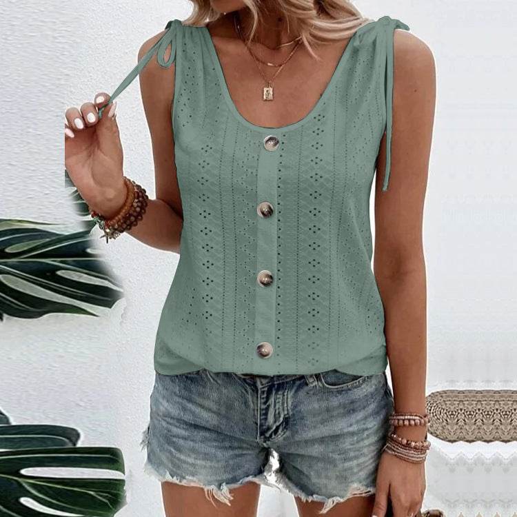 Casual summer U-neck Vest Women Shoulder With Bow Tie Summer blouse top - EX-STOCK Canada